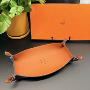 Hermes Mises et Relances Leather Pencil Tray Evelyne H Desk Valet Bleu Cuivre